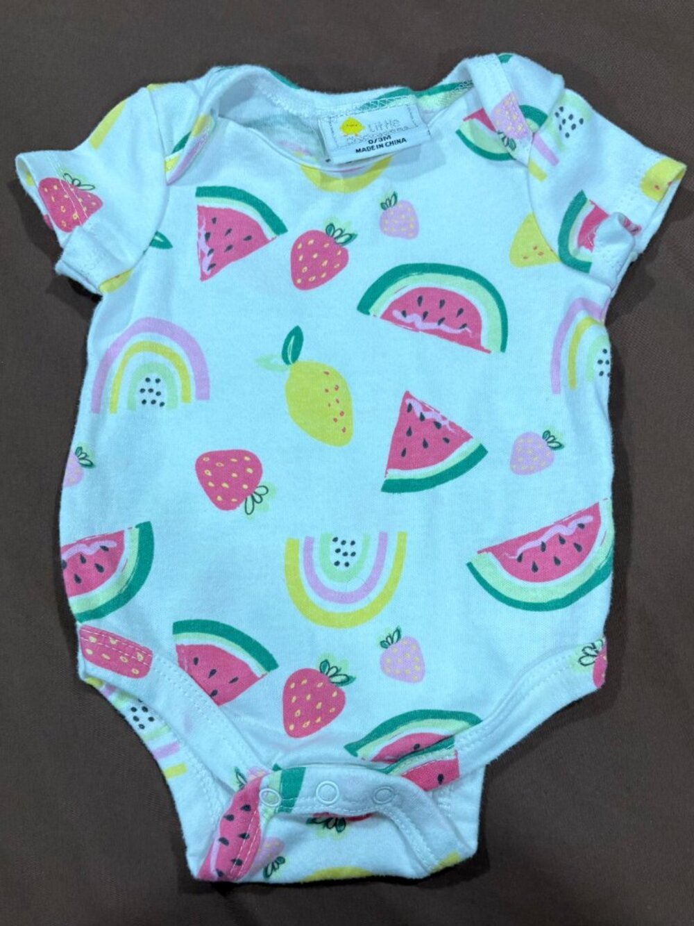Little Chickadees Fruit & Rainbow Graphic Short Sleeve Bodysuit - Size 0-3M